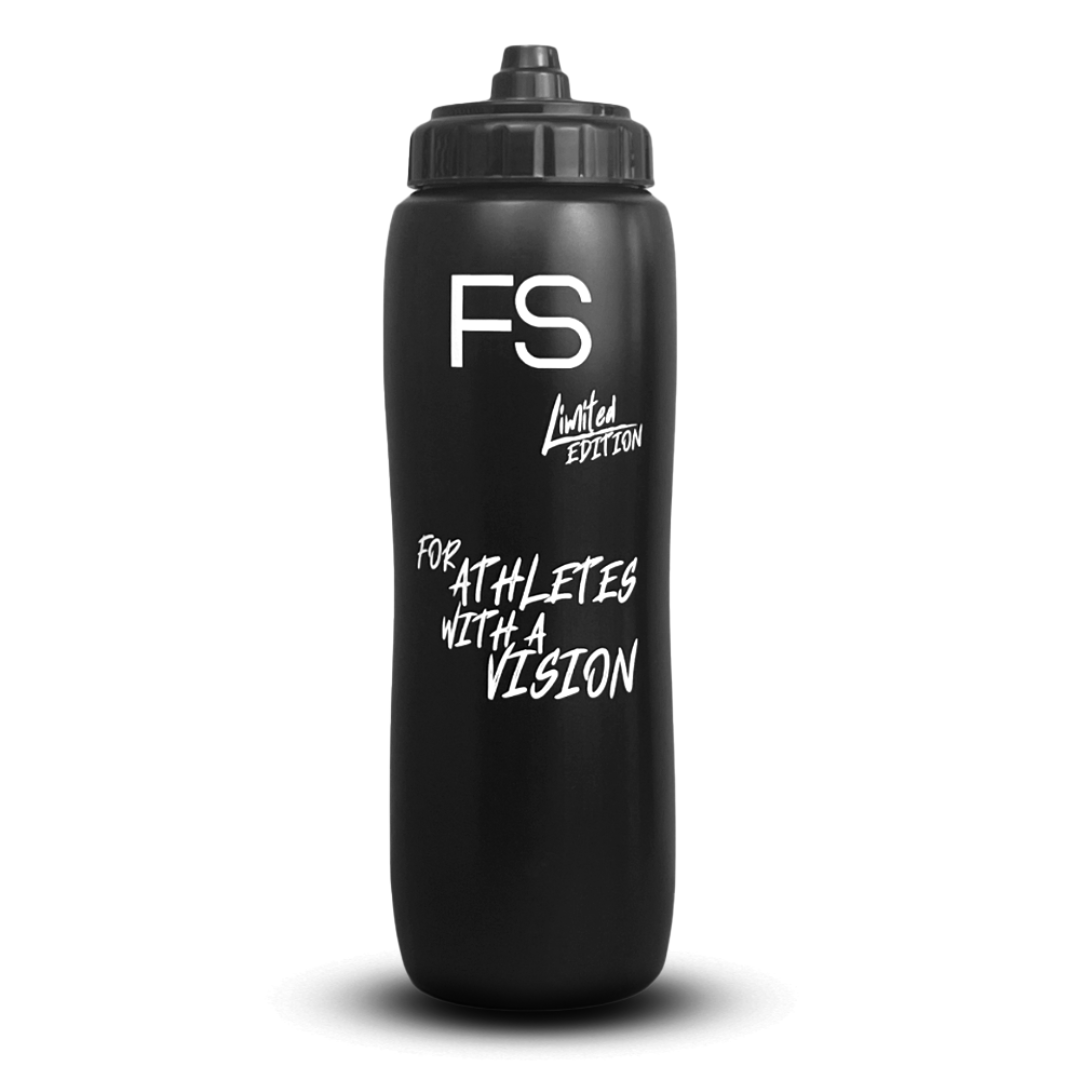 Bild von schwarzer FS Trinkflasche mit aufschrift in weiß: FS
Limited Edition
For Athletes with a Vision