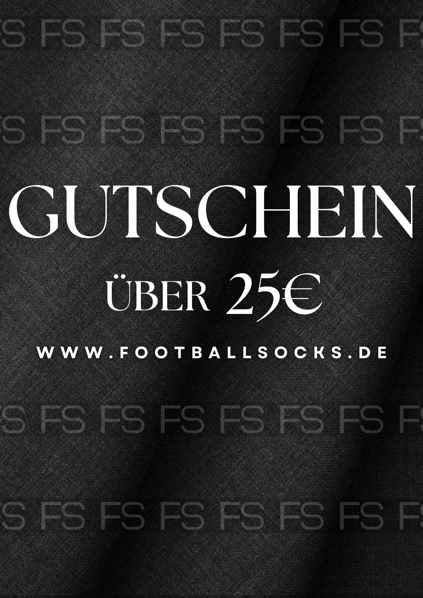Bild vom Gutschein mit Schrift: Gutschein, über 25€ www.footballsocks.de