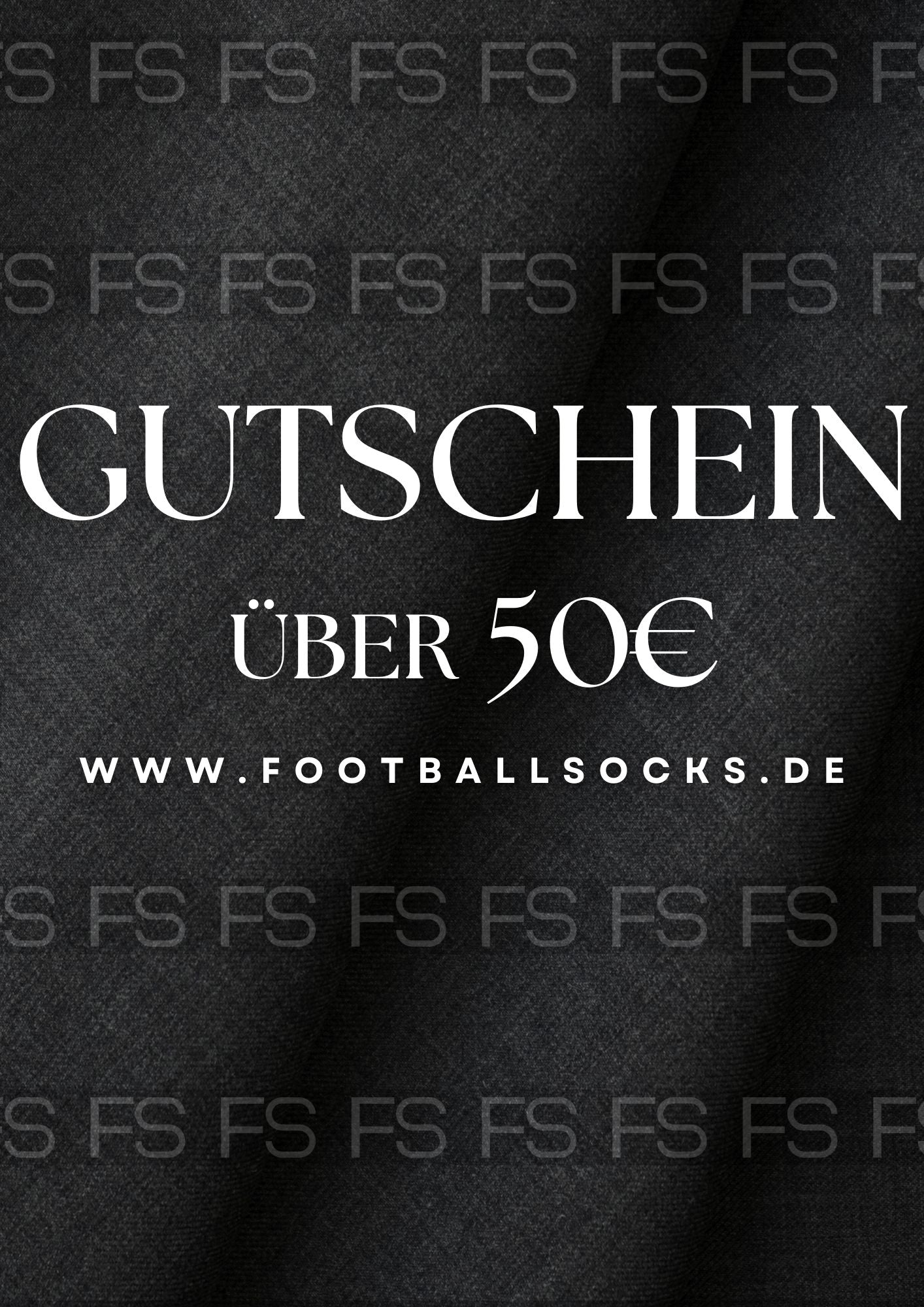 Bild vom Gutschein mit Schrift: Gutschein, über 50€ www.footballsocks.de
