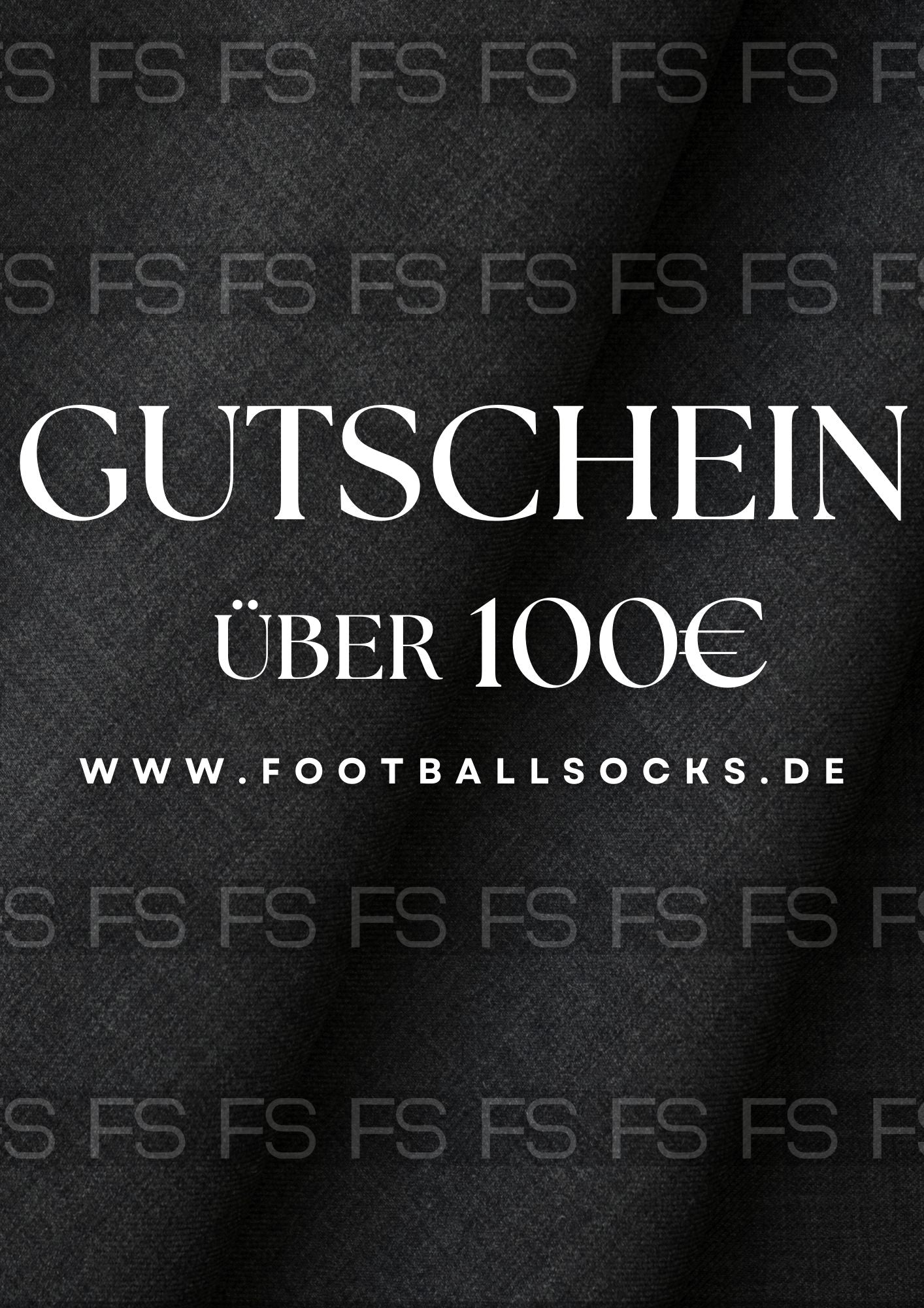 Bild vom Gutschein mit Schrift: Gutschein, über 100€ www.footballsocks.de