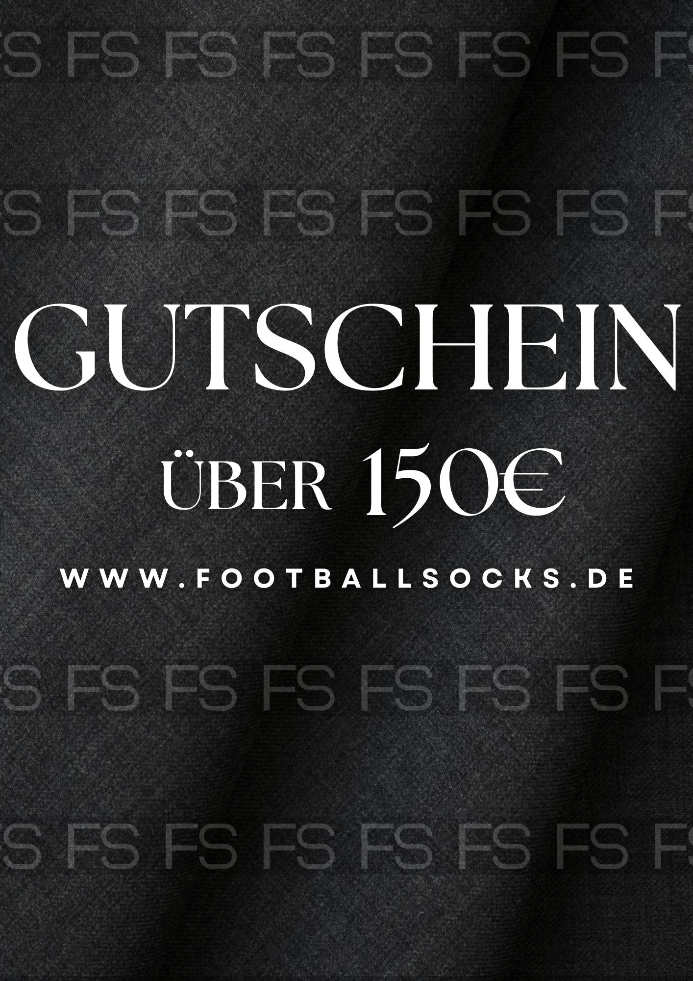 Bild vom Gutschein mit Schrift: Gutschein, über 150€ www.footballsocks.de