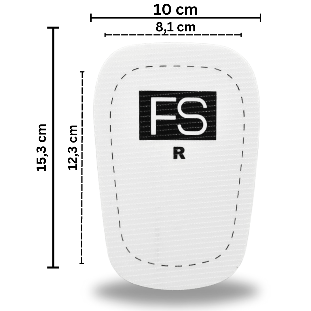 Bild von FS Schienbeinschonern in weiß mit maßen: 10cmx 15,3cm 